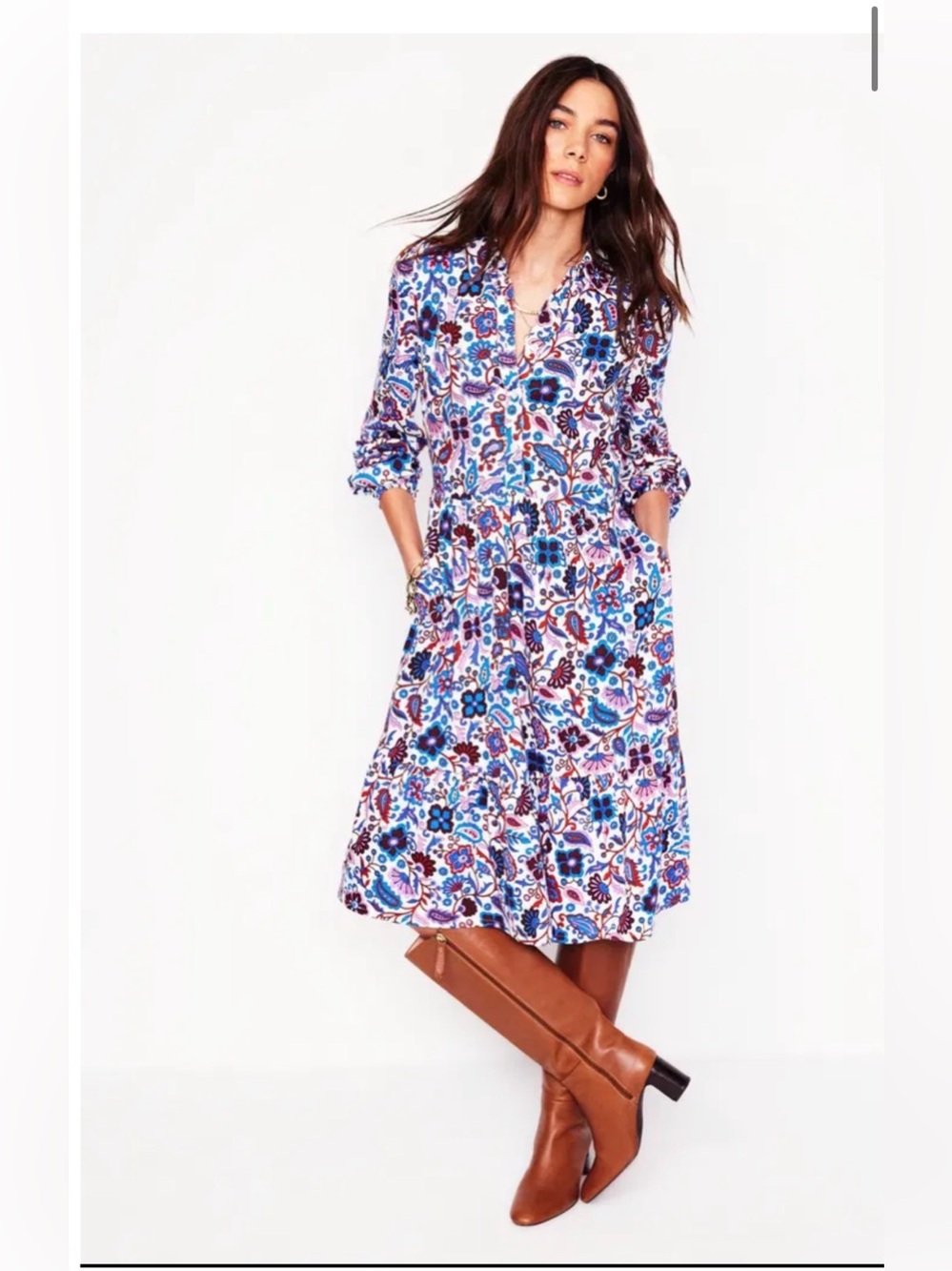 Boden Jemima tiered jersey long sleeve dress cotton tencel 20-22R